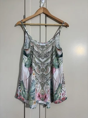 Gems Tropical Floral Print Embellished Camisole Top Women's Sz 10 Boho Coastal - image 1 of 4