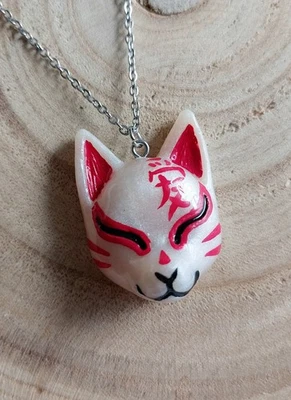 Kitsune Fuchs Halskette Japan Anime Handmade Yokai Edelstahl Kanji Liebe - Bild 1 von 4