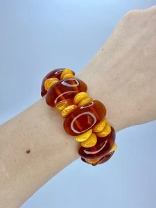 Russian vintage bracelet USSR Baltic amber.Yolk color,elastic bracelet - Picture 1 of 10