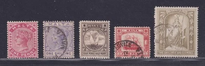 Malta Scott 9\17 Used/MH 1885-1899 Queen Victoria Issues 5 Stamps SCV $95 - Image 1 of 2
