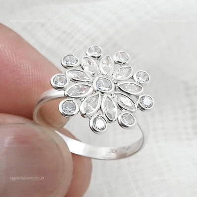 Solid Sterling Silver Marquise Cubic Zirconia Stone Bezel Statement Wedding Ring - Image 1 of 4