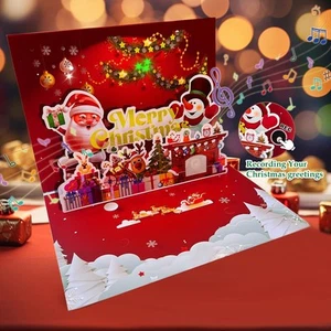 Christmas Cards with Light and Music Recordable 3D Pop Up Card Red - Picture 1 of 6