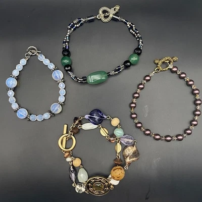 Лот из 4 бисера переключения браслеты стекла Lucite искусственного жемчуга серебра золотистого тона - Изображение 1 из 4