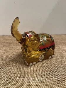 Fenton Art Glass Hand Painted Autumn Gold Elephant Trinket Box And Ring Holder - Picture 1 of 5