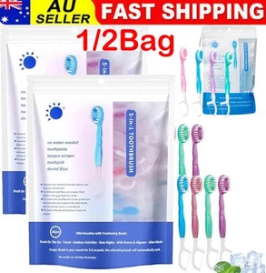 12-52X Disposable 5 in 1 Mini Travel Toothbrush With Freshening Bead Portable - Picture 1 of 18