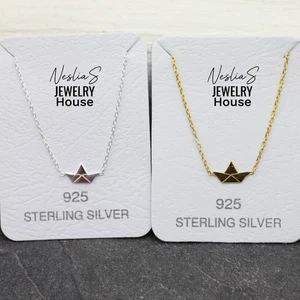 Origami Papierboot Kette / 925er Sterling Silber und Gold, Halskette Papierboot - Bild 1 von 12