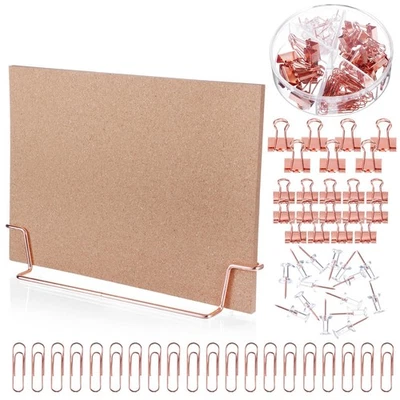 12.6 x 9 Inch Small Desktop Cork Board with Stand Rose Gold Bulletin Memo Mes... - Image 1 of 4