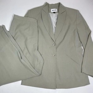 Blazer e pantaloni tuta vintage Kasper donna beige 2 pezzi foderati piatto davanti taglia 14 - Foto 1 di 12