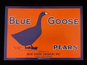 BLUE GOOSE PEARS Vintage Original Fruit Crate Box Label 1930s 7.25x10.5" - Picture 1 of 4