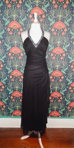 Vintage 90's Y2K Black Crystal Halter Ruffle Mesh Sexy Homecoming Prom Dress - Picture 1 of 6