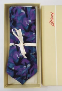 Brioni Italy 100% SILK Mens Tie in Box Brush Strokes Blue Purple Turquoise Black - Picture 1 of 13