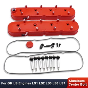 For LS1 LS2 LS3 GM Aluminum Tall Valve Covers w/Coil Mounts Red - Picture 1 of 6