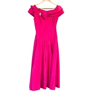 Vtg Fuchsia Off-Shoulder Cupid Bow Midi Length Formal Ball Gown Disney Princess - Picture 1 of 15
