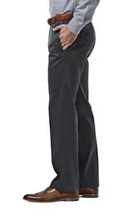 HAGGAR HC71001 Premium No Iron Straight Fit Stretch Dark Gray Khaki Pant - Picture 1 of 5