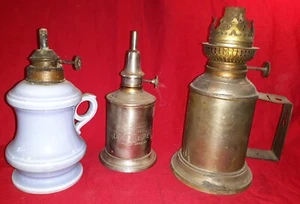 Lot de 3 Lampes a Pétrole , a alcool en Métal et Faïence  Bobeche N°731/55 - Imagen 1 de 10