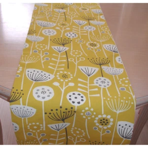 Coffee Table Runner 4ft Saffron Yellow Grey 48" Ochre 120cm Seedhead Flowers - Picture 1 of 3
