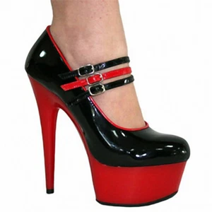 Mujeres Zapatos de salón con hebilla Correas Delgados Tacones Altos Punta Redonda Negros Fiesta Dama Zapatos Clubes - Imagen 1 de 9