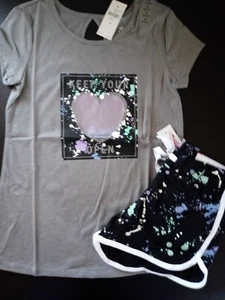 NWT JUSTICE GIRLS Outfit Paint Platter Heart Top/Dolphin Shorts Size 8 (6) - Picture 1 of 3