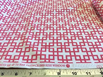 "KISSIE WINDOW" #CX3809-HOT PINK SQUARES ON WHITE BY MICHAEL MILLER- BY THE YARD - Image 1 of 3