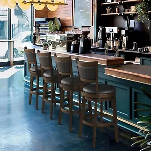 26" Counter Height Barstools Set of 2 - High Back Swivel Bar Stools with Black F - Picture 1 of 11
