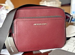 Michael Kors Cooper Pebbled Leather Men Utility Flight Crossbody Bag Oxblood New - Picture 1 of 6