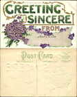 Greeting Sincere from Austin L. Cox purple flowers c1910 vintage postcard