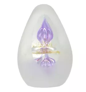 Vintage Art Glass Satin Frosted Egg Shaped Paperweight Purple & Gold Flakes 3.5" - Picture 1 of 15