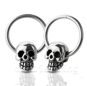 COPPIA 16G 3/8" Anello Perline Cattività Teschio 316L Acciaio Chirurgico Orecchie e Setto - Foto 1 di 2