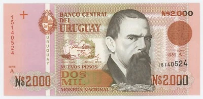 Uruguay 2000 Nuevos Pesos 1989 Pick 68 UNC Uncirculated Banknote - Image 1 of 2