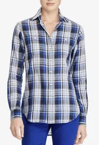 $89.50 Lauren Ralph Lauren petite PXS Camisa de algodón a cuadros P120 A - Imagen 1 de 6