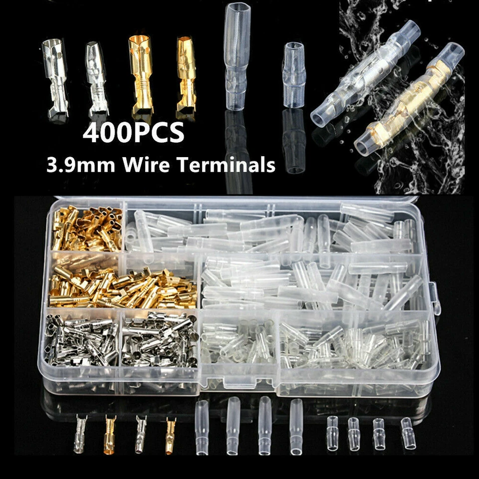 400PCS Motorcycle Brass Bullet Connector 3.9mm Male & Female Electrical Terminal - Image 1 of 4