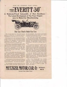1911 Everitt 30 Touring Car Ad/  Metzger Motor Car Co - Picture 1 of 1