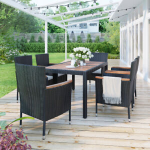 7-Piece Outdoor Garden PE Rattan Wicker Patio Dining Table and Chairs Set