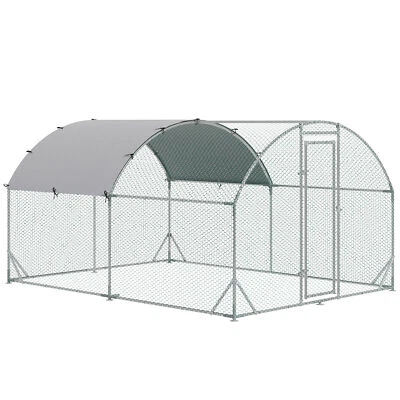 Walk-In Chicken Run Galvanised Chicken Coop w/ Cover 2.8 x 3.8 x 2m Pawhut - Image 1 of 4