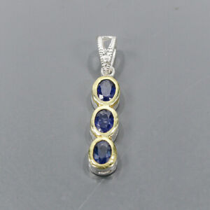 Hanmade jewelry Art Blue Sapphire Pendant Silver 925 Sterling  /NP17145