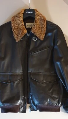 Giubbotto Bomber Pelle Iceberg Vintage Colore Marrone Testa Di Moro Taglia 50 - Imagen 1 de 4