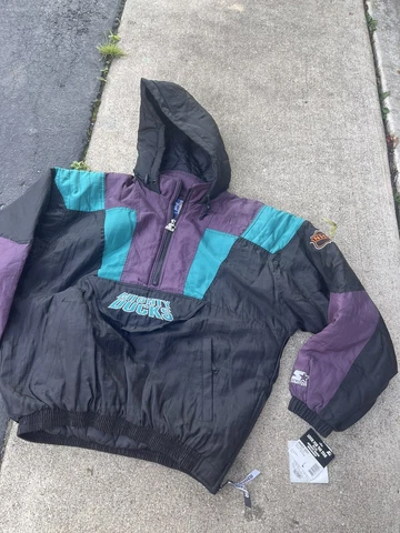VTG NOS Starter NHL Anaheim Mighty Ducks 1/4 Zip Parka Jacket L NWT NEW RARE Cover