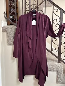 Chaqueta frontal drapeada de gamuza sintética Passage Burgandy talla L nueva con etiquetas - Imagen 1 de 9