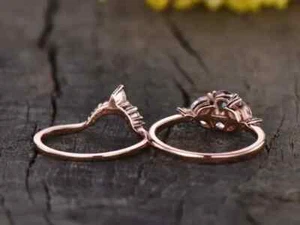 2.50Ct Oval Cut Simulated Morganite Bridal Set Ring 14K Rose Gold Plated - Picture 1 of 6