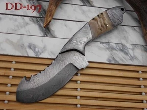 8.5" full tang Damascus trailing point blade pocket knife, Cow hide sheath - Picture 1 of 21