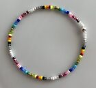 Multicolour Minimalist Petite Glass Beaded Silver Friendship Stretchy Bracelet
