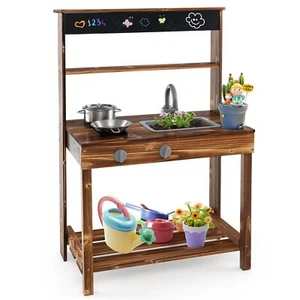 Kids Outdoor Mud Kitchen Toddlers Educational Wooden Play Kitchen Set - Picture 1 of 9