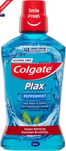 Plax Antibacterial Mouthwash 500ml β Peppermint, Alcohol-Free, Breath Freshener - Picture 1 of 12