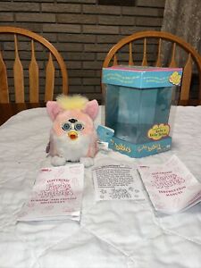 1999 Furby Babies Peachy Pink & Yellow With Blue Eyes Tiger With Box Never Used