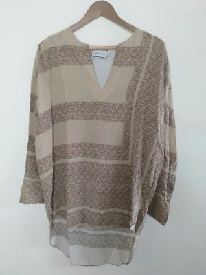 By Malene Birger Beige Printed V-Neck Silk Women's Tunic Top Blouse One Size - Image 1 of 4