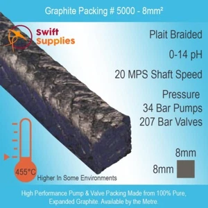 100% Graphite High Temp Pump & Valve Packing - 8mm (5/16") Square, per Metre - Picture 1 of 2