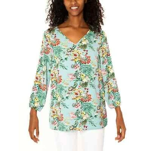 Mario Serrani Womens Top Tunic Blue Floral V-Neck 3/4 Sleeves_3X_NWT - Picture 1 of 3