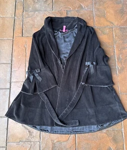 Y2K Betsey Johnson Intimates Velour Bows Robe Women's Large Black - Picture 1 of 9
