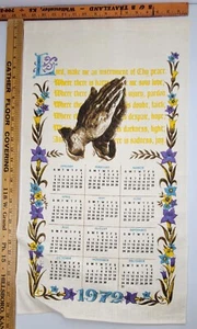 1972 Tea Towel Calendar Praying Hands with Prayer of St Francis of Assisi EUC - Picture 1 of 5