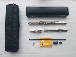 16 Open Hole Silver Plated Flute Inline G C Foot with Case, Fleece Canvas Bag - Picture 1 of 6